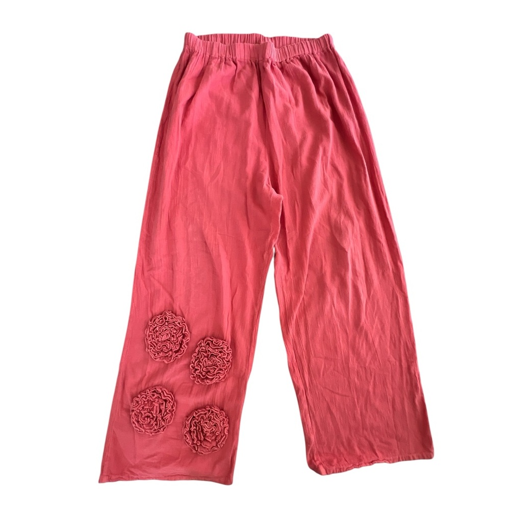 Cottonways cotton Pink Wide-Leg Pants with Floral Accents Sz 3